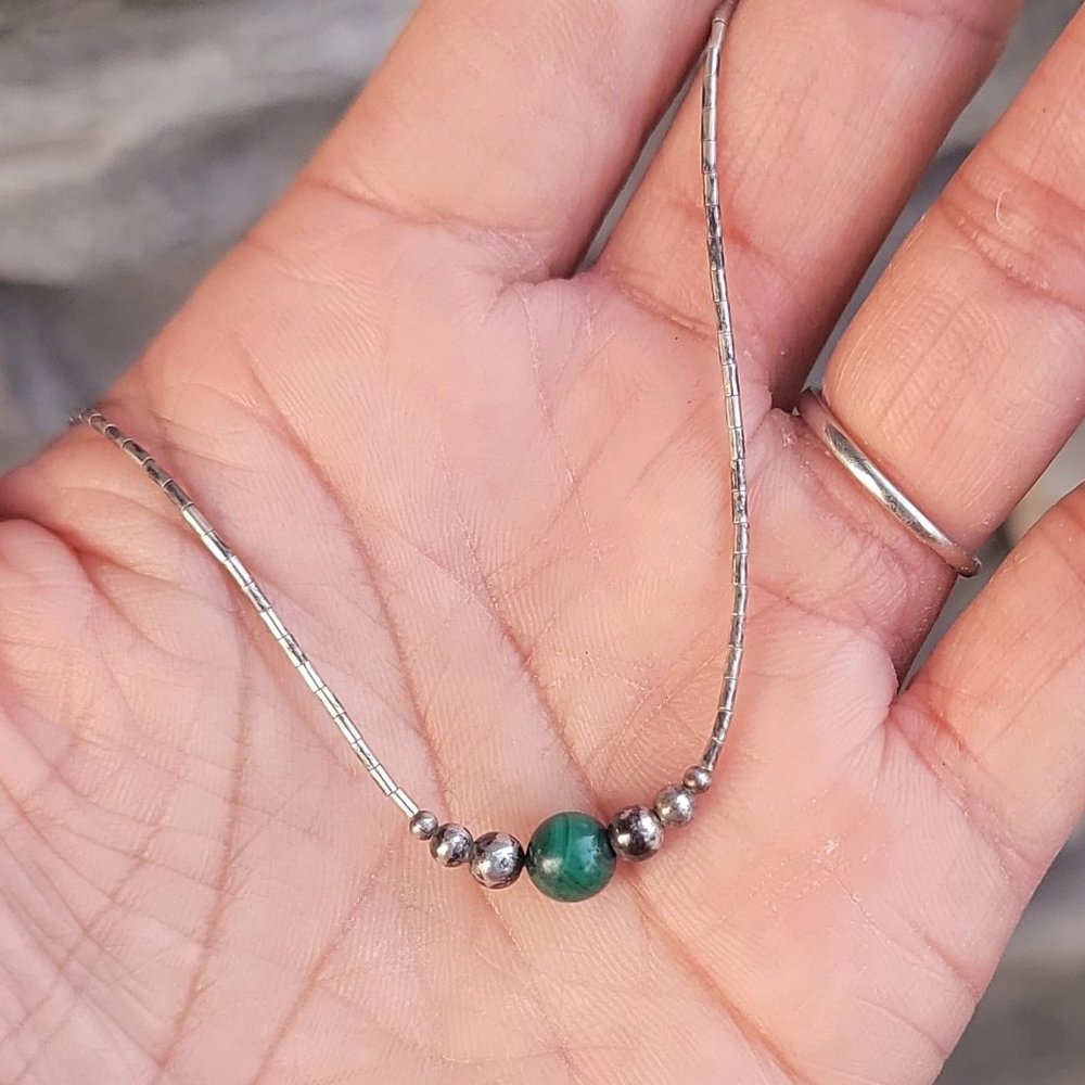 Vintage Native American handmade sterling balls, malachite ball, liquid silver h - Picture 12 of 14